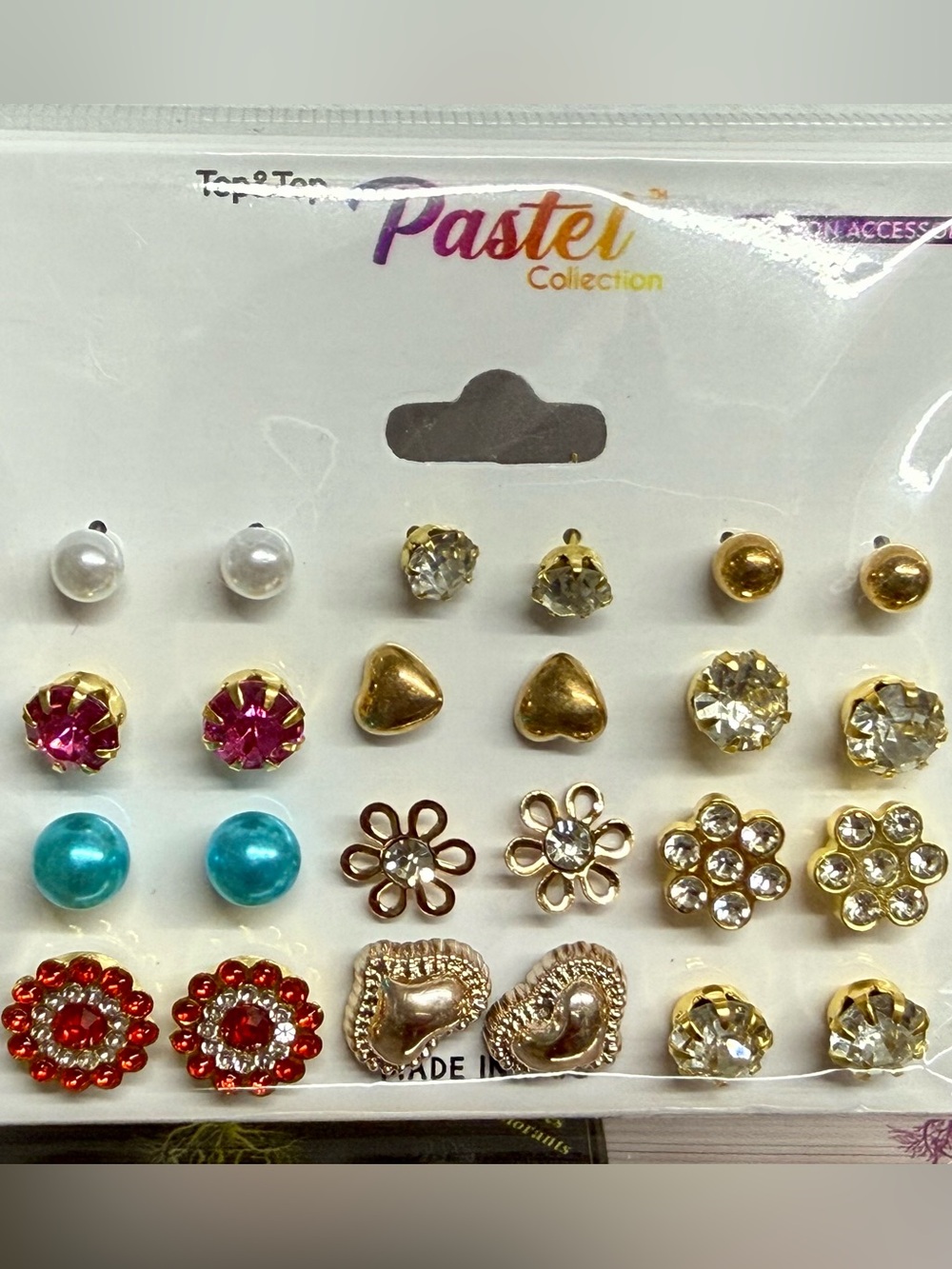 Pastel Collection 12-Pair Mixed Stud Earrings Set Gold tone